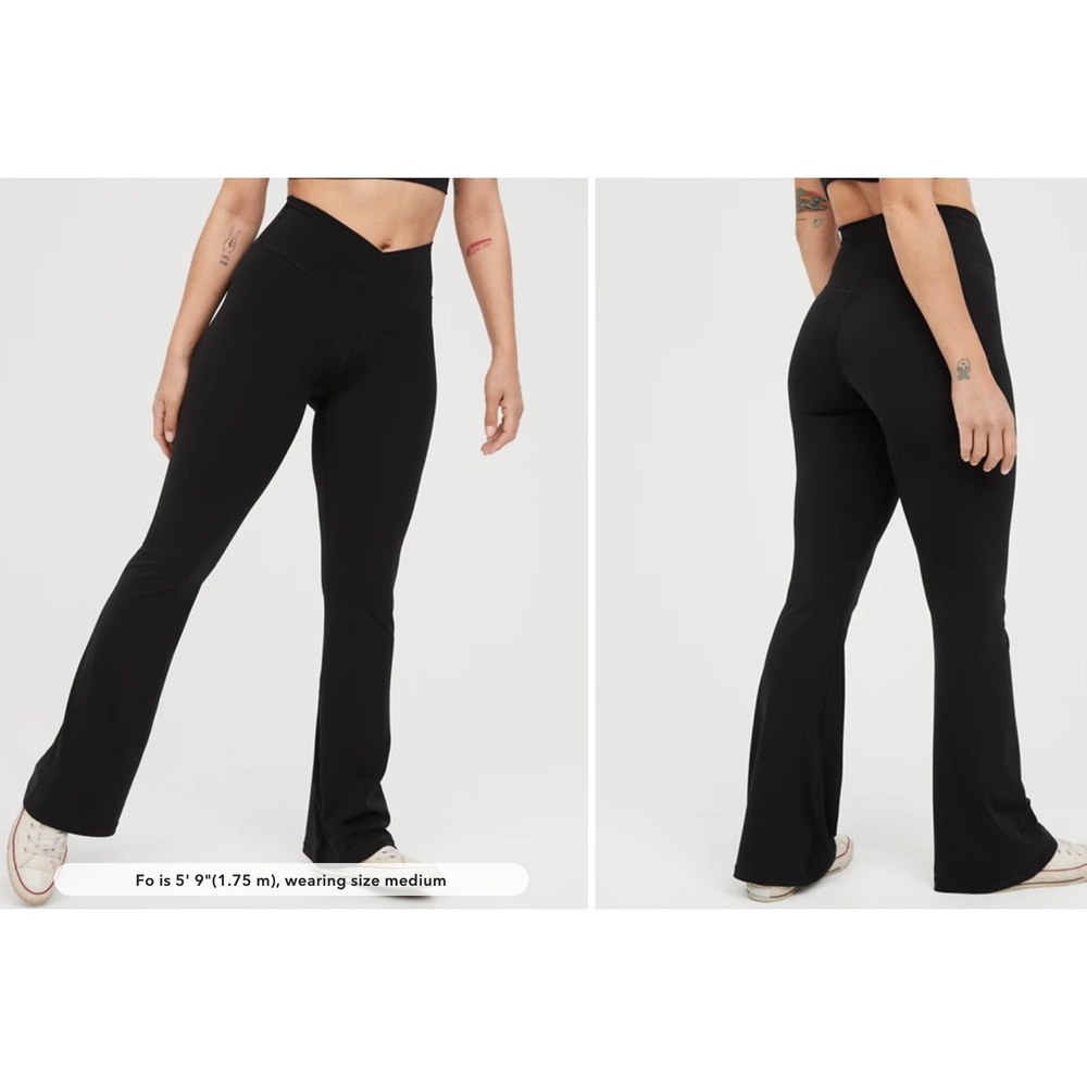 OFFLINE by Aerie Real Me Crossover High Waisted Flare Leggings Black Large L